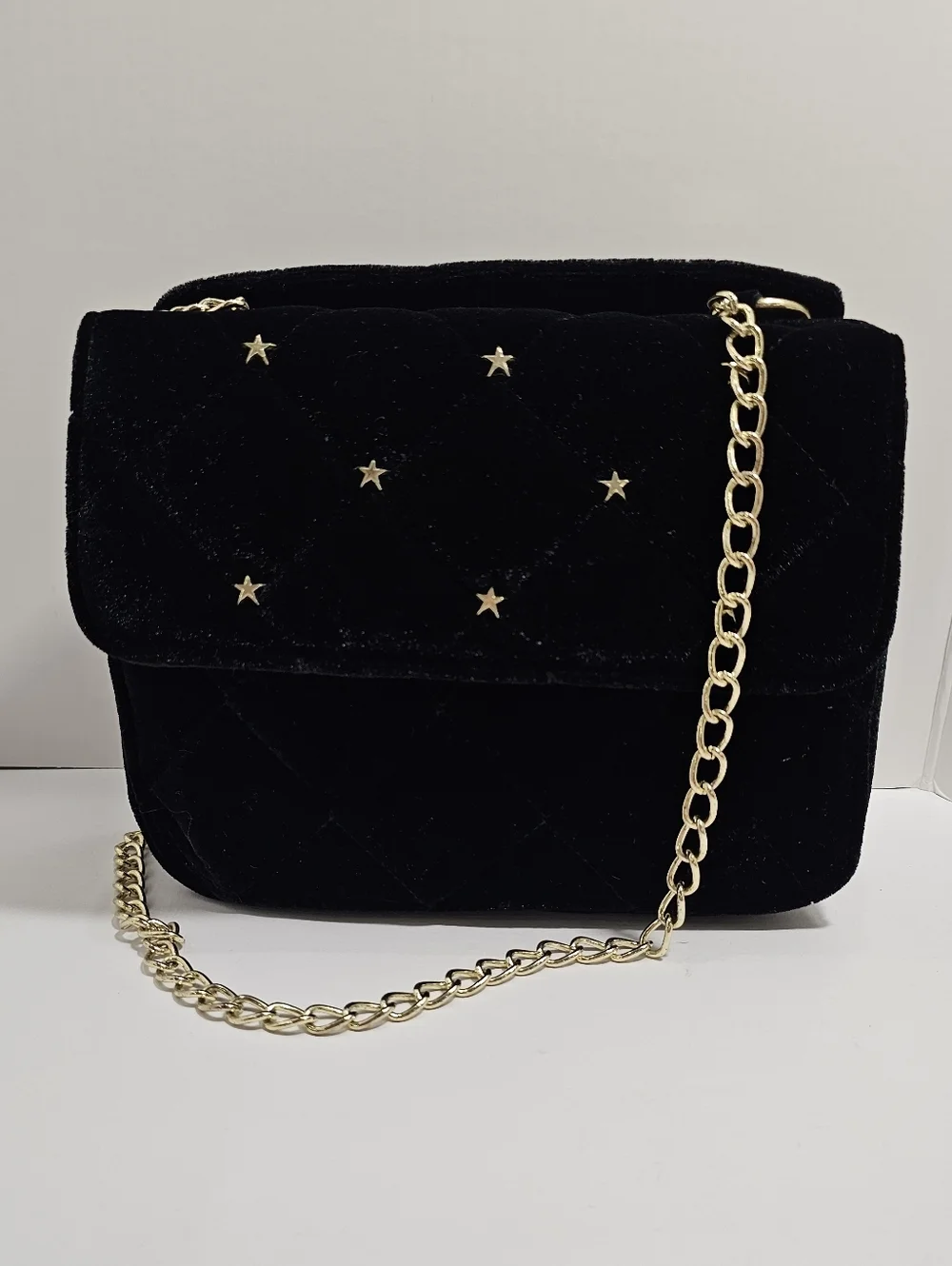 ​NWT Circus by Sam Edelman Black Velvet Quilted Crossbody Gold Star Boho Chic